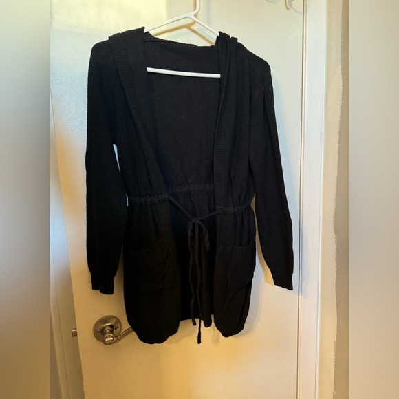 (3 for $30) Black Cardigan with Tie Waist - Picture 1 of 2